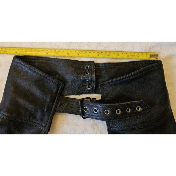 Joe Rocket Mens Black Leather Chaps Medium Open Back Pant 28"-32" Waist - Picture 13 of 13